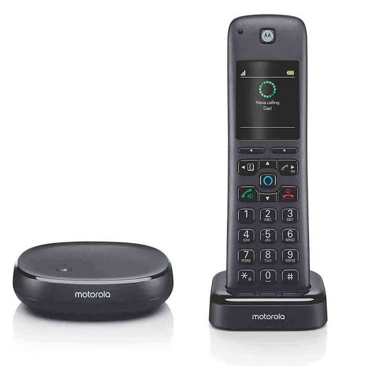 Motorola AXH01 DECT 6.0 Smart Cordless Phone and Answering Machine with Alexa Built-in �C 1 Cordless Handset Included